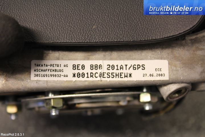 Airbag rattpute til Audi A3 2003-2008 (Type II, Fase 1) (AUDI|8E0 880 201 S 6PS||8E0 880 201AT/6PS)