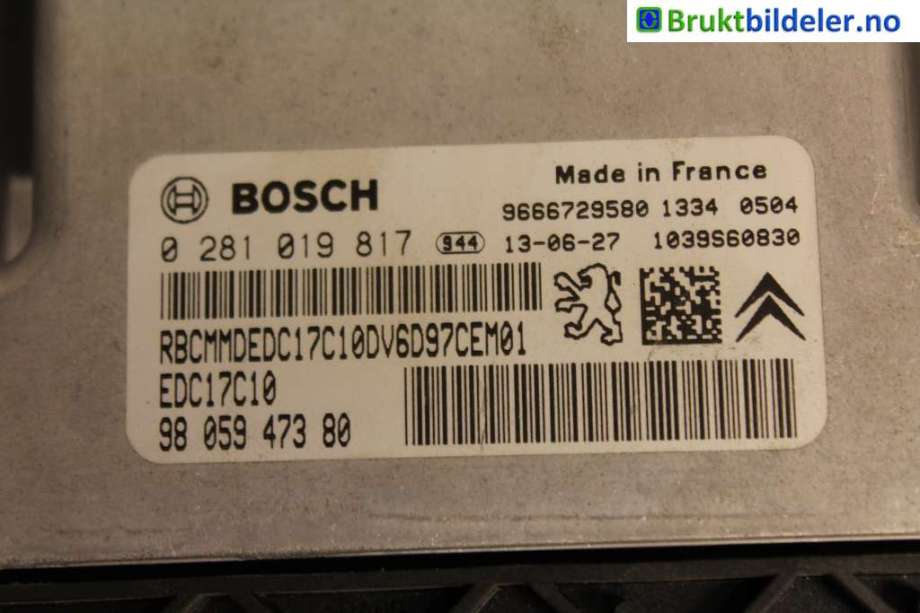 Styreenhet motor til Peugeot Partner 2008-2015 (Type II, Fase 1)  (PEUGEOT|98 059 473 80|0 281 019  817|)