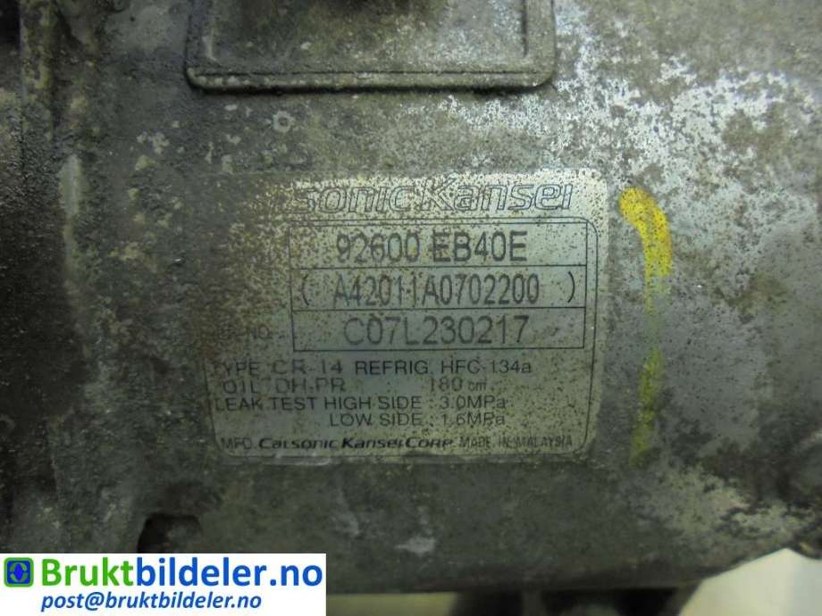 Aircondition kompressor til Nissan Navara 2005-2010 (Fase 1) (D40) (D40) (NISSAN||92600EB40E)
