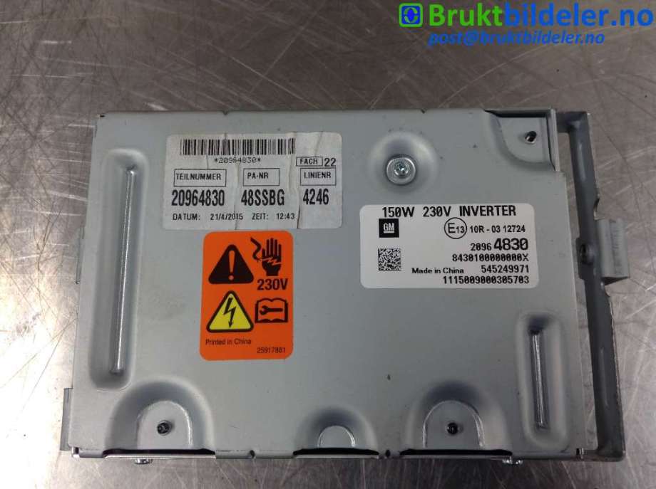 Inverter elbil til Opel Insignia A 2014-2017  (OPEL|20964830|545249971|)