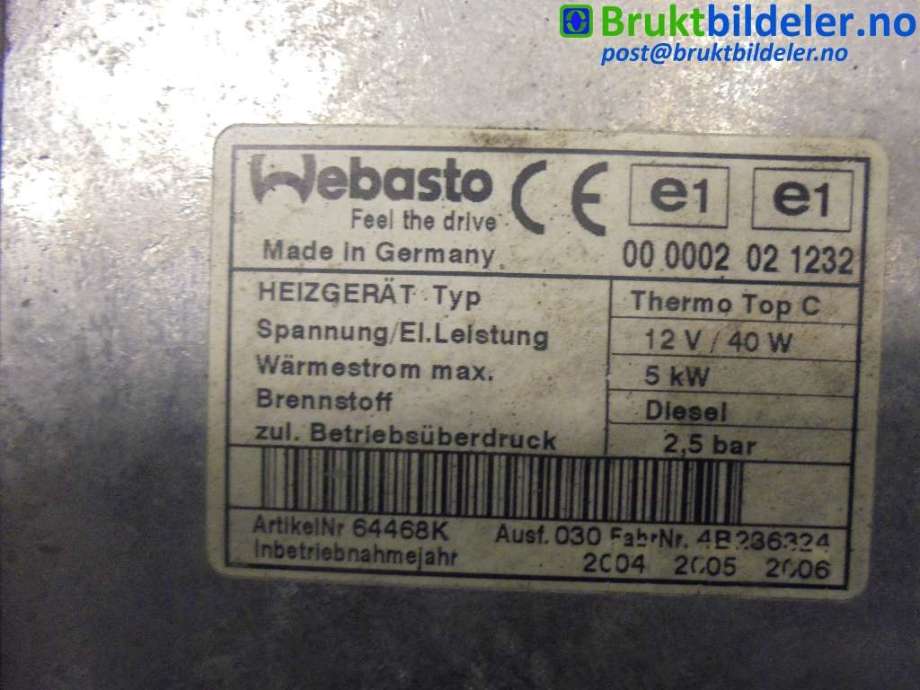 Dieselvarmer til Opel Zafira B 2005-2011  (OPEL|66724B|00 0002 02 1232|)
