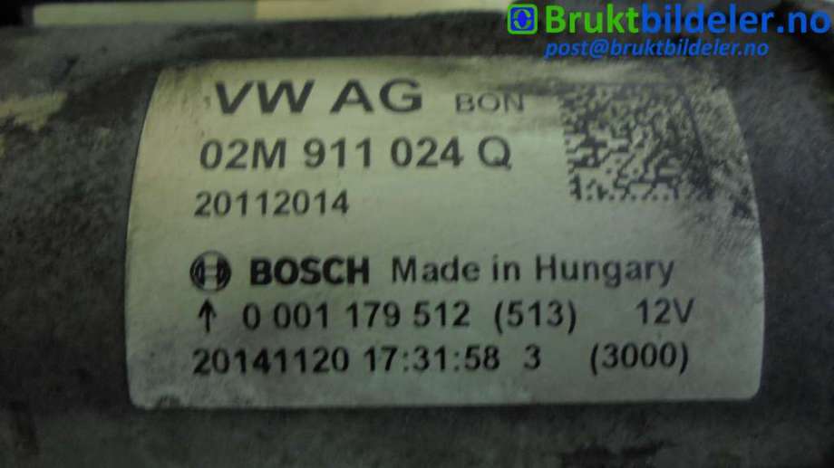 Starter til Škoda Fabia 2014-2021 (Type III)  (SKODA||BOSCH|02M 911 024 Q)