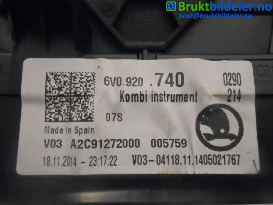 Instrumentpanel til Škoda Fabia 2014-2021 (Type III) (SKODA||A2C91272000|005759)
