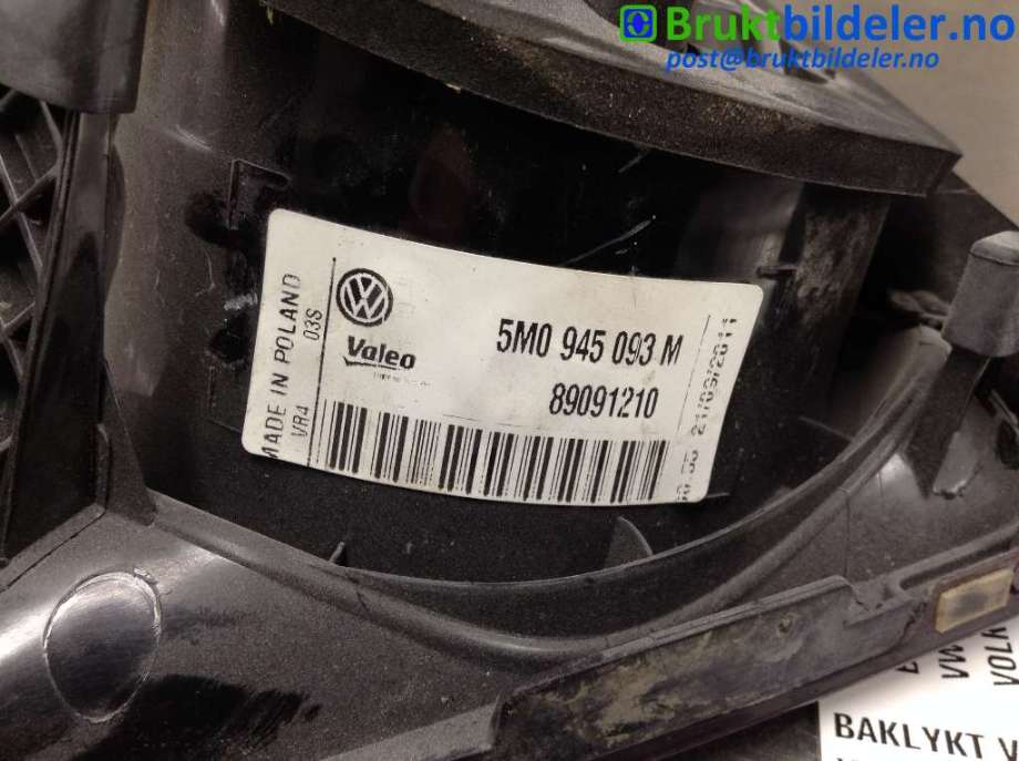 Baklykt venstre indre til VW Golf, Plus/Cross 2009-2013 (Fase 2)  (VOLKSWAGEN|5M0 945 093 M|89091210|)