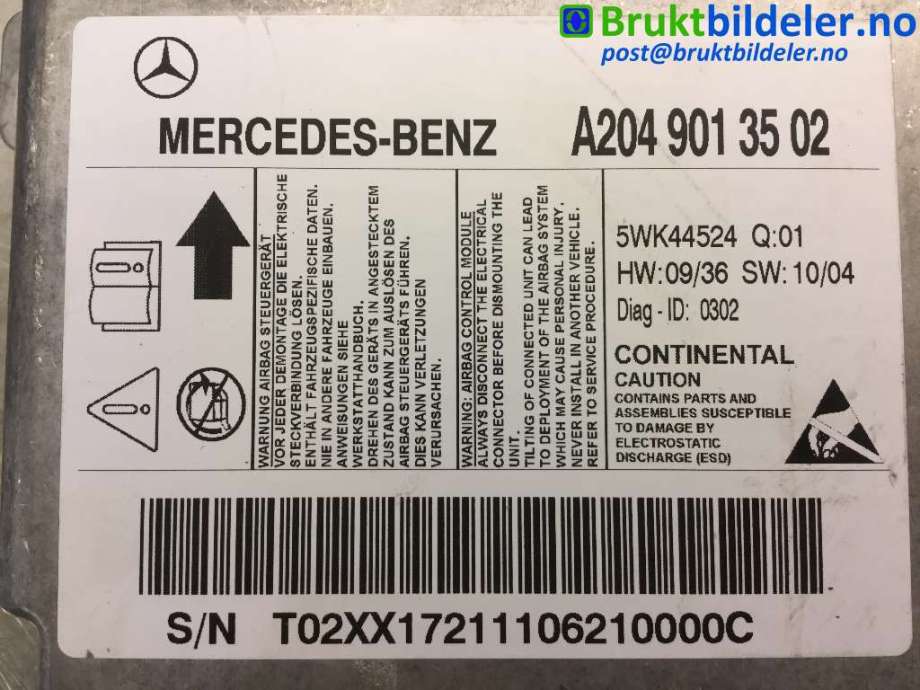 Airbag elektronikk til Mercedes C-Klasse 2011-2014 (Fase 2) (W204) (W204) (MERCEDES|A 204 901 35 02|)
