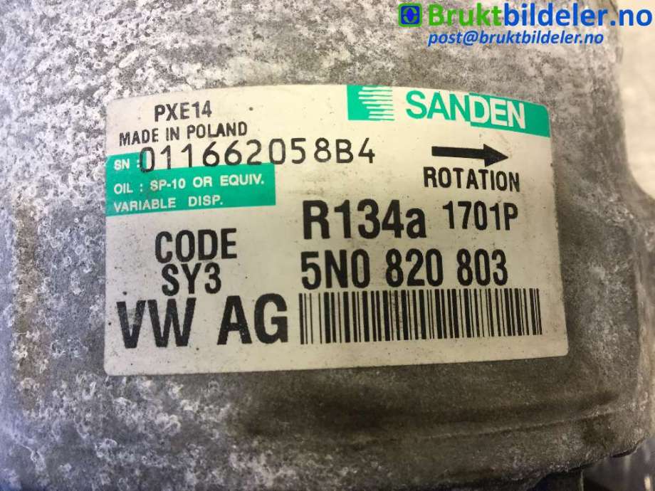 Aircondition kompressor til VW Passat 2005-2010 (B6) (B6) (VOLKSWAGEN|5N0 820 803|011662058B4|)