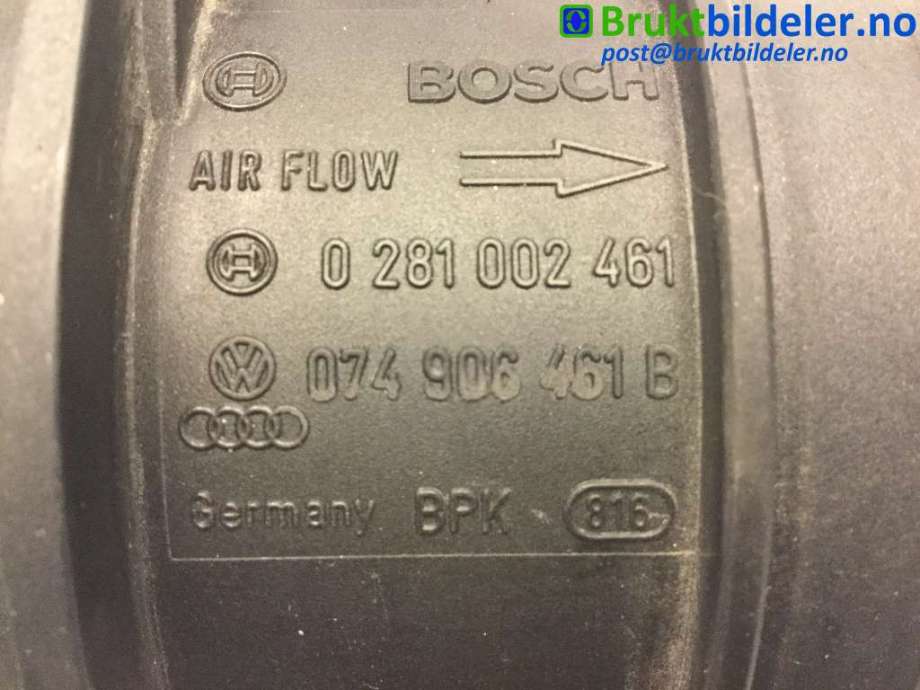 Luftmengde/luftmassemåler til Audi A3 2003-2008 (Type II, Fase 1)  (AUDI|074 906 461 B|0 281 002 461|)