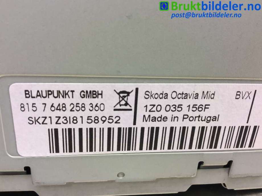 Bilstereo til Škoda Octavia 2009-2013 (Type II, Fase 2)  (SKODA|1Z0 035 156 F|7 648 258 360|)