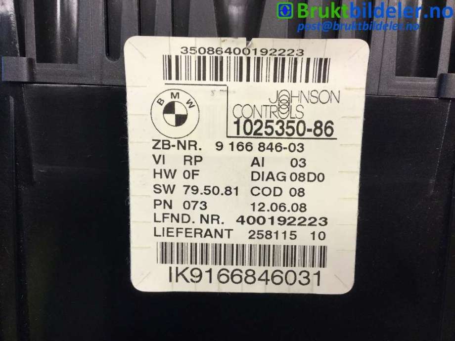 Instrumentpanel til BMW 3-Serie 2005-2011 (E90/E91/E92/E93) (E90/E91/E92/E93) (BMW|9 166 846|)