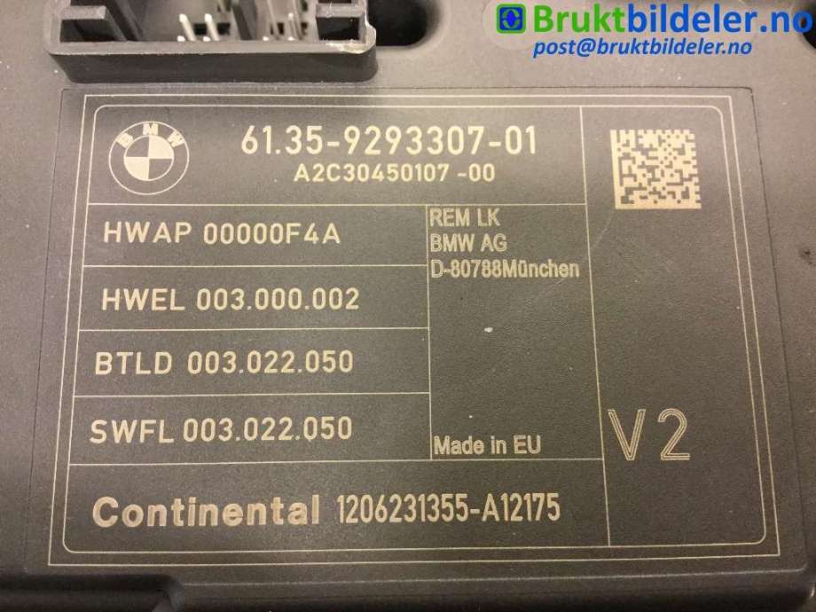 Styreenhet comfort (BCM) til BMW 3-Serie 2012-2018 (F30/F31/F34) (F30/F31/F34) (BMW|6135 9293307-01|A2C30450107-00|)
