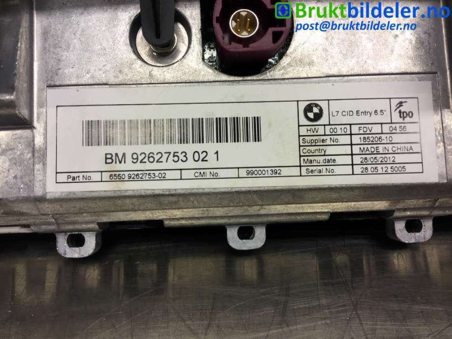 Instrument kjørecomputer til BMW 3-Serie 2012-2018 (F30/F31/F34) (F30/F31/F34) (BMW|9262753-02|)
