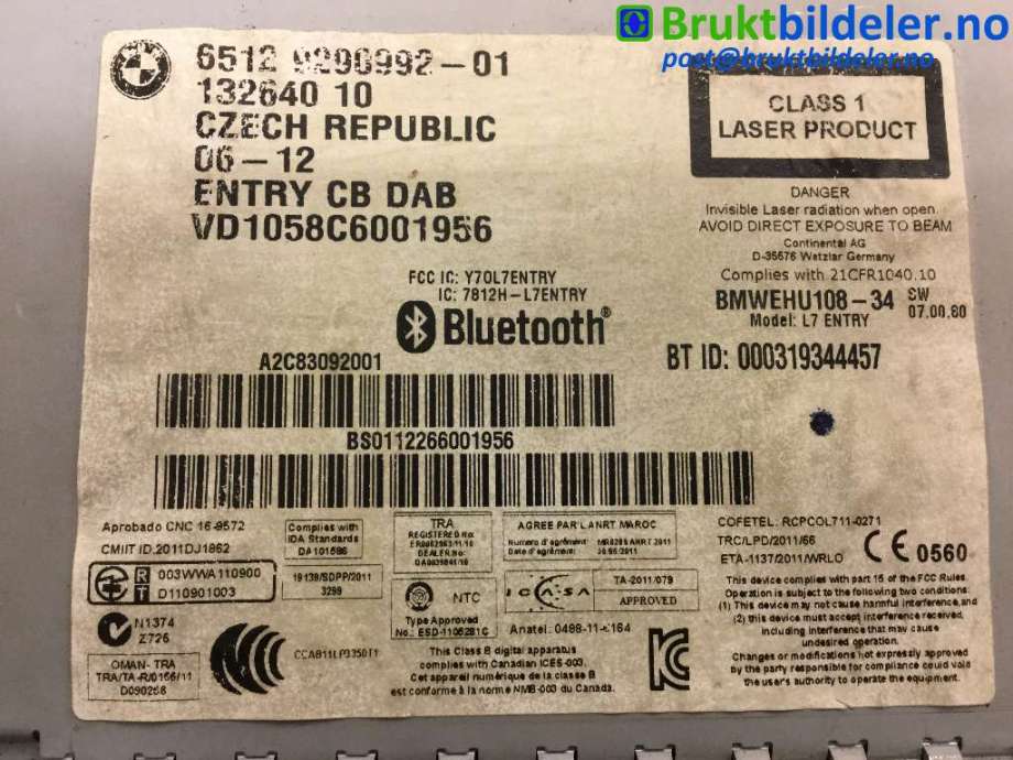 Bilstereo til BMW 3-Serie 2012-2018 (F30/F31/F34) (F30/F31/F34) (BMW|65 12 9 290 992-01|)