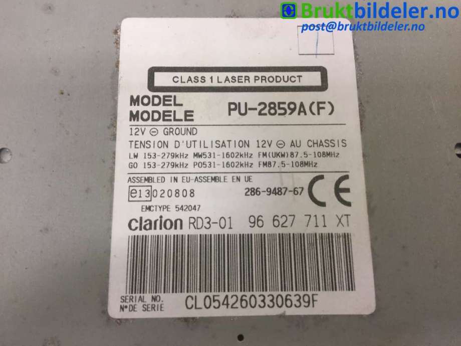 Bilstereo til Citroën Berlingo 2002-2008 (Type I, Fase 2) (CITROEN|96 627 711 XT|)