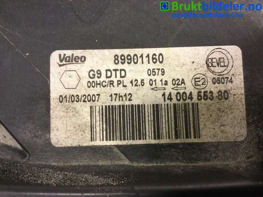 Frontlykt høyre halogen til Peugeot Expert 2007-2016 (Type II)  (PEUGEOT|14 004 553 80|89901160|)