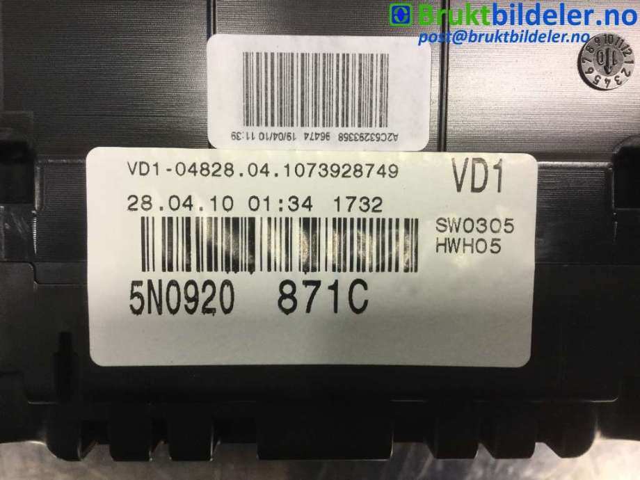 Instrumentpanel til VW Tiguan 2007-2011 (Type I, Fase 1)  (VOLKSWAGEN|5N0 920 871 C|)