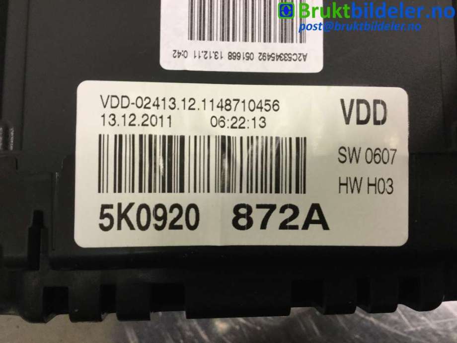 Instrumentpanel til VW Golf VI 2008-2012  (VOLKSWAGEN|5K0 920 872 A|A2C53428879|)