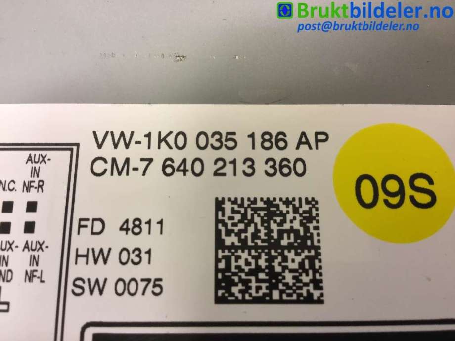 Bilstereo til VW Golf VI 2008-2012  (VOLKSWAGEN|1K0 035 186 AP|7 640 213 360|)