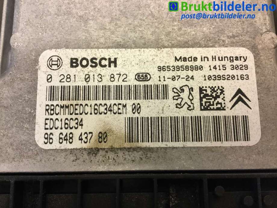 Styreenhet motor til Peugeot Partner 2008-2015 (Type II, Fase 1)  (PEUGEOT|96 648 437 80|0 281 013 872|)