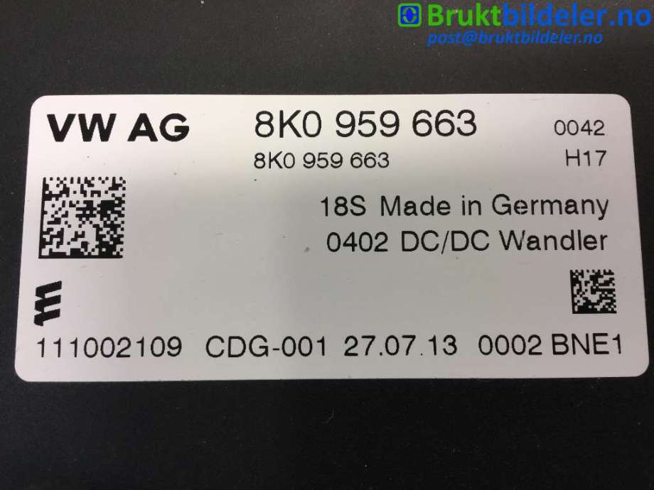 Styreenhet diverse til Audi Q5 2012-2017 (Type I, Fase 2)  (AUDI|8K0 959 663|)