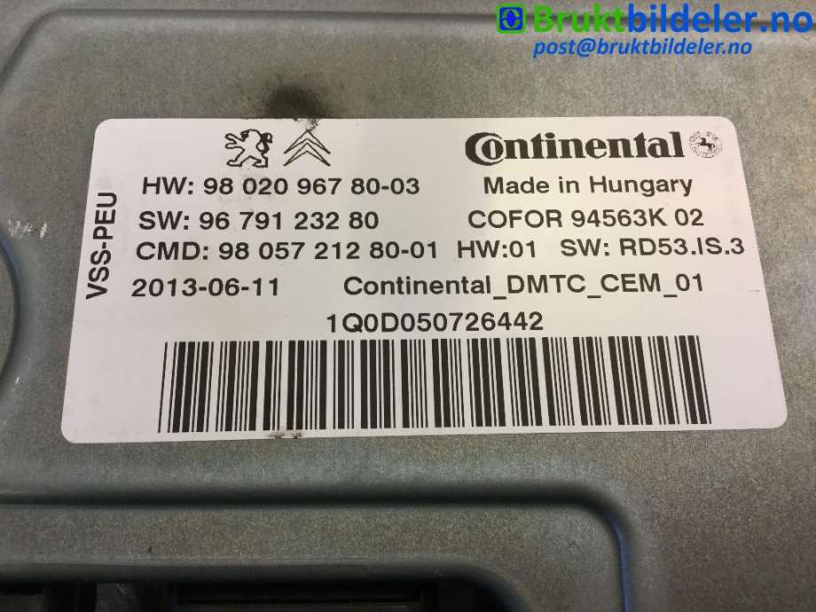 Styreenhet tenning til Peugeot Partner 2008-2015 (Type II, Fase 1)  (PEUGEOT|96 791 232 80||98 020 967 80)