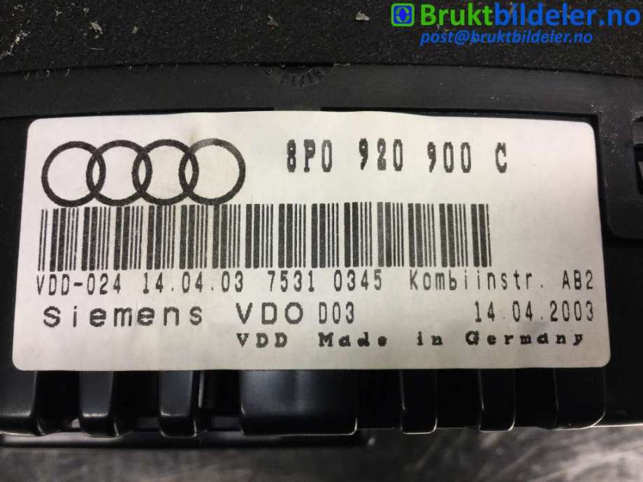 Instrumentpanel til Audi A3 2003-2008 (Type II, Fase 1) (AUDI|8P0 920 900 C|)