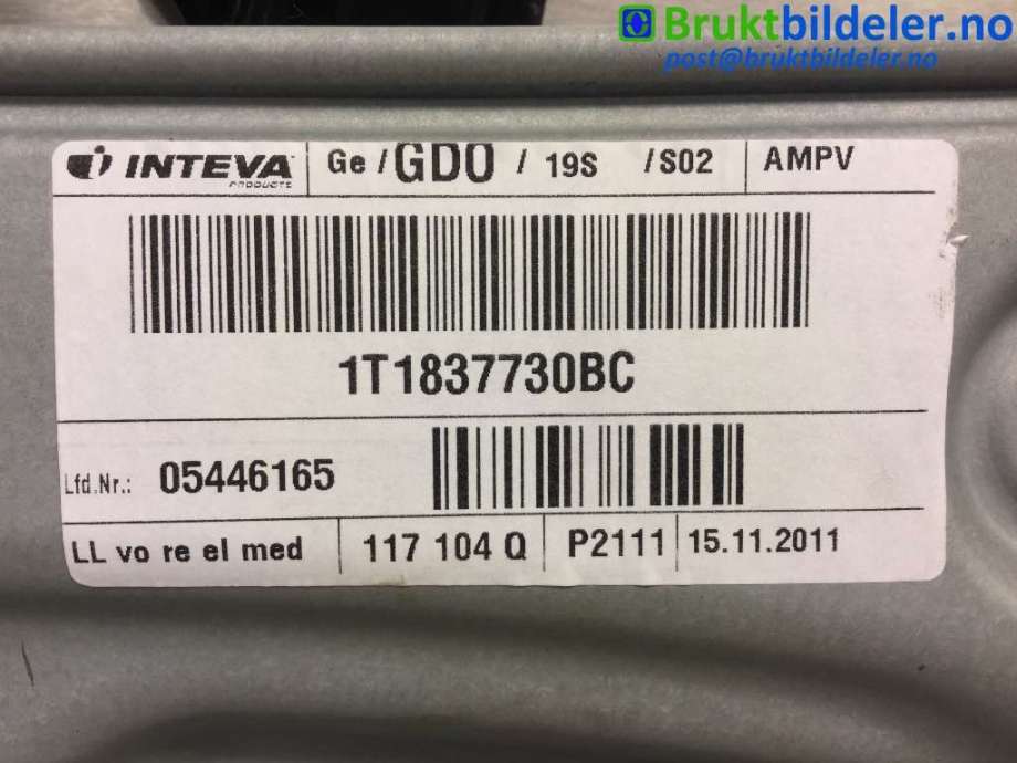 Ruteheis til VW Touran 2010-2015 (Type I, Fase 3)  (VOLKSWAGEN|1T1 837 730 BC|)
