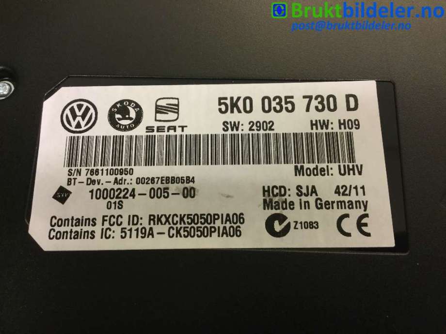 Bilstereo diverse til VW Touran 2010-2015 (Type I, Fase 3)  (VOLKSWAGEN|5K0 035 730 D|)