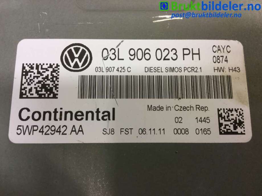 Styreenhet motor til VW Touran 2010-2015 (Type I, Fase 3)  (VOLKSWAGEN|03L 906 023 PH|5WP42942 AA|)