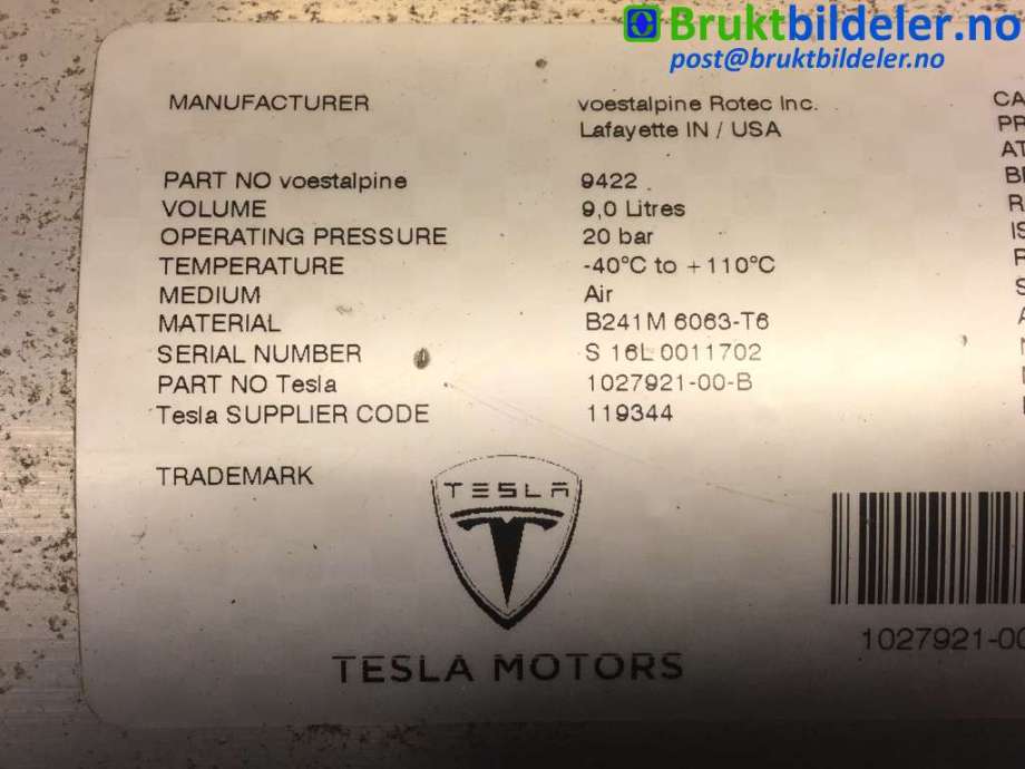 Diverse deler til Tesla Model X 2016-->> (TESLA|1027921-00-B|)
