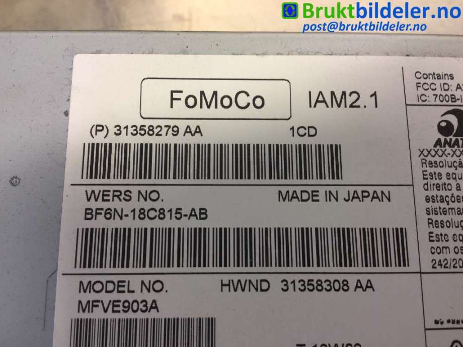 Bilstereo til Volvo V70 2007-2013 (Type III, Fase 1) (VOLVO|31358279 AA|BF6N-18C815-AB|)