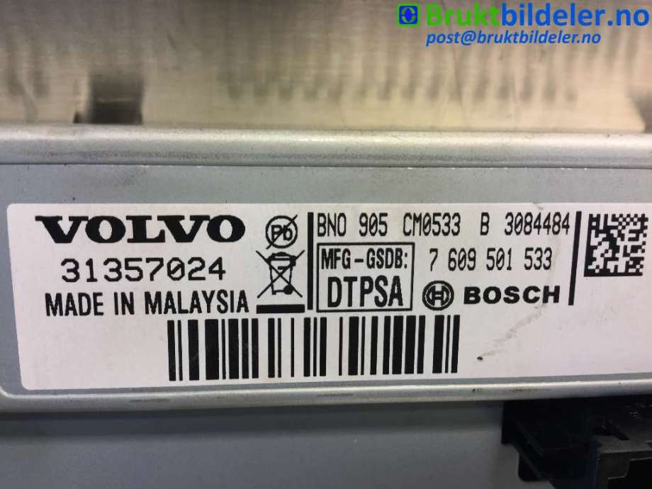 Instrument kjørecomputer til Volvo V70 2007-2013 (Type III, Fase 1) (VOLVO|31357024|7 609 501 533|)