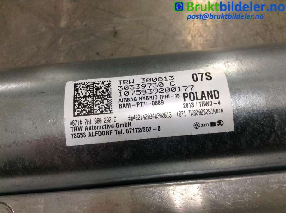Airbag passasjer til VW Transporter / Caravelle 2009-2015 (Fase 2) (T5) (T5) (VOLKSWAGEN|7H1880202|300813|)