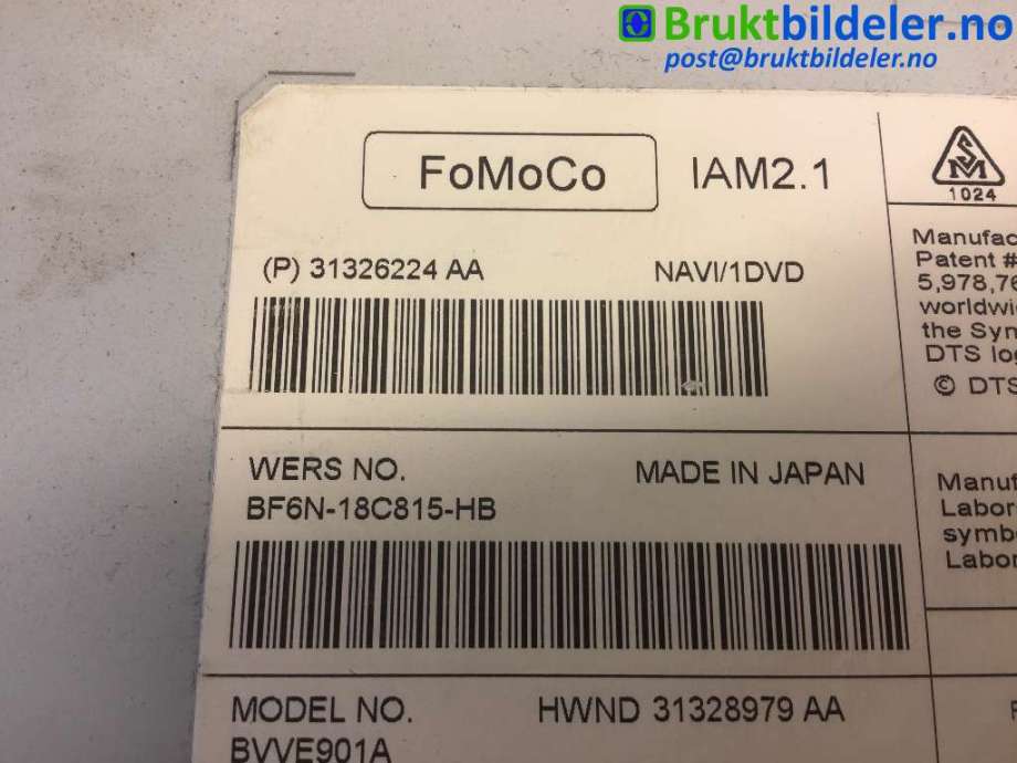 Bilstereo til Volvo V60 2010-2013 (Type I, Fase 1)  (VOLVO|31326224 AA|BF6N-18C815-HB|)