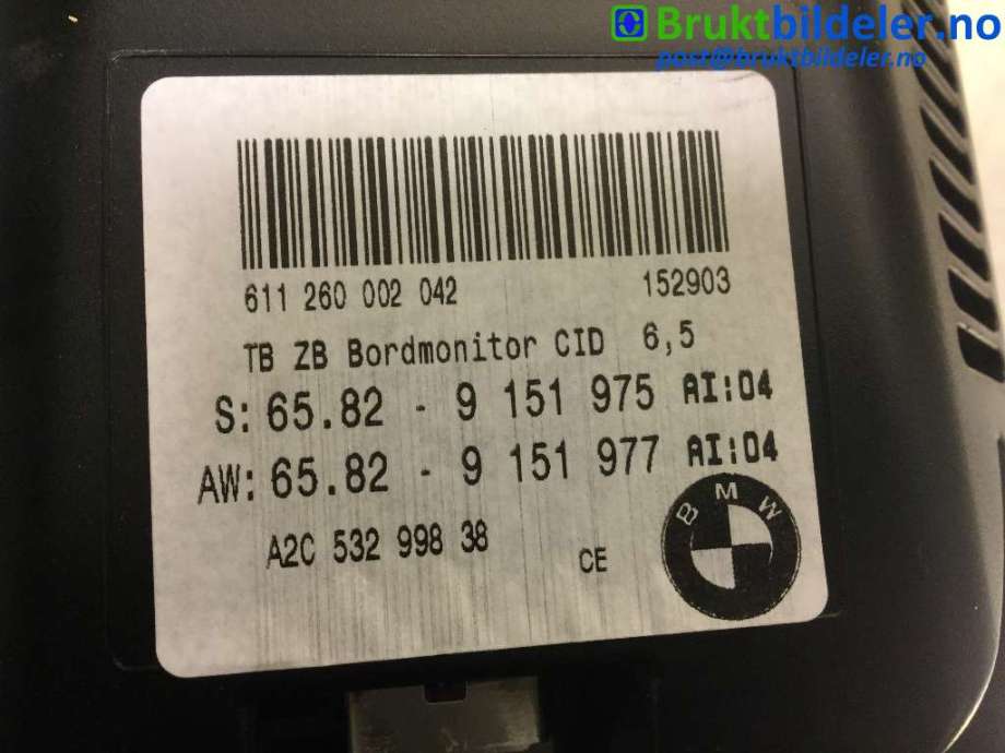 Instrument kjørecomputer til BMW 5-Serie 2003-2010 (E60/E61) (E60/E61) (BMW|6582 9 151 975|A2C 532 998 38|)