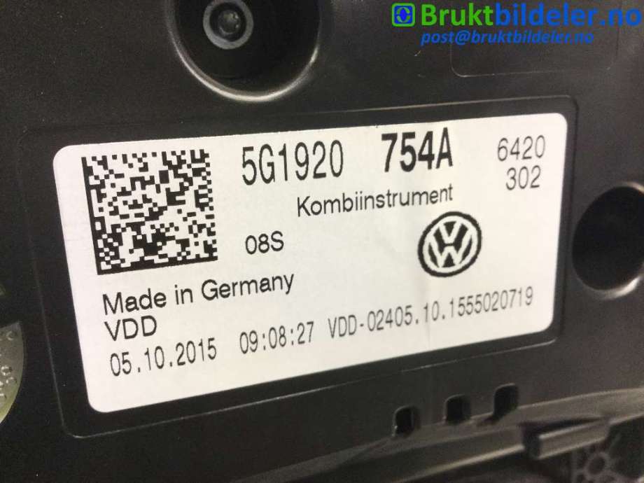 Instrumentpanel til VW e-Golf 2014-2017 (Fase 1)  (VOLKSWAGEN|5G1 920 754 A|)