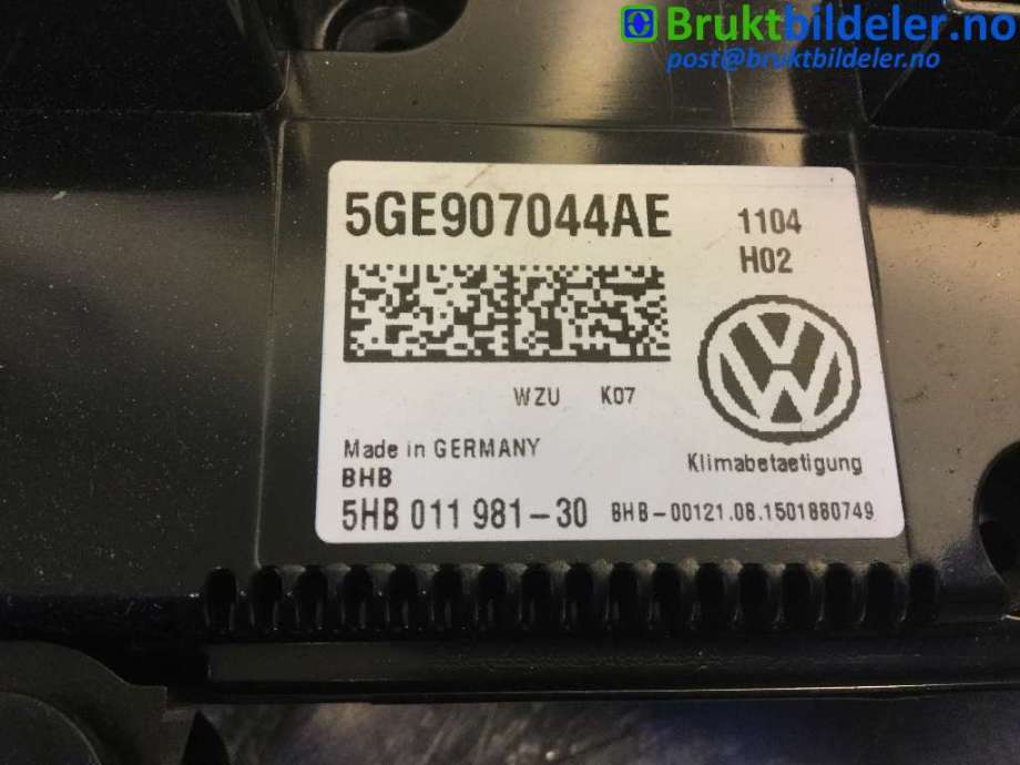 Varmeapparat betjening til VW e-Golf 2014-2017 (Fase 1)  (VOLKSWAGEN|5G0 907 044 AE|5HB 011 981-30|)