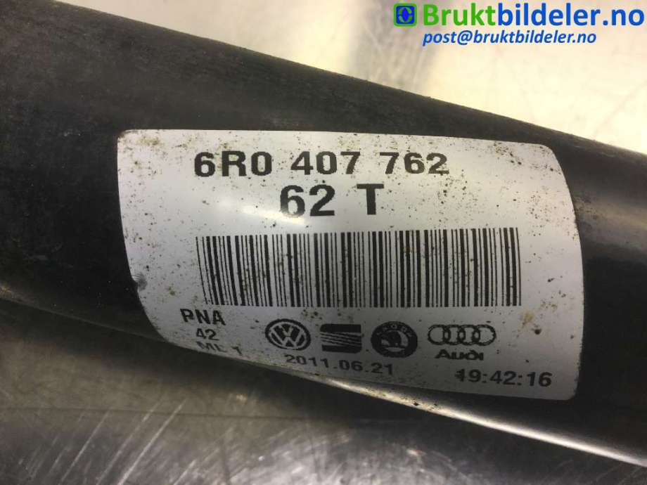 Drivaksel høyre foran til VW Polo 2009-2014 (Type V, Fase 1) (VOLKSWAGEN|6R0 407 762 62 T|)