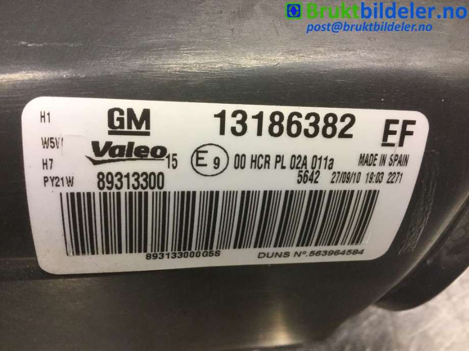 Frontlykt høyre halogen til Opel Corsa D 2006-2014  (OPEL|13186382|89313300|)