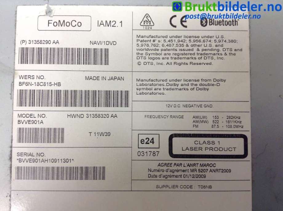 Bilstereo til Volvo V60 2010-2013 (Type I, Fase 1)  (VOLVO|BF6N-18C815-HB|)