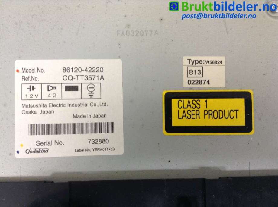 Bilstereo til Toyota RAV4 2006-2009 (Type III, Fase 1)  (TOYOTA|86120-42220||CQ-TT3571A)