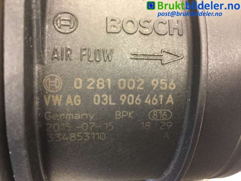 Luftmengde/luftmassemåler til VW Transporter / Caravelle 2015-2019 (T6) (T6) (VOLKSWAGEN|03L 906 461 A|0 281 002 956|)