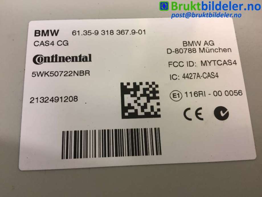 Styreenhet diverse til BMW 5-Serie 2010-2017 (F10/F11) (F10/F11) (BMW|61 35 9 318 367|5WK50722NBR|)