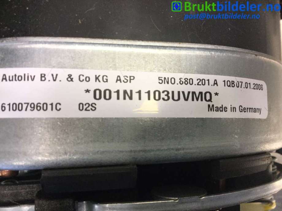 Airbag rattpute til VW Touran 2007-2010 (Type I, Fase 2)  (VOLKSWAGEN|5N0 880 201 A|)