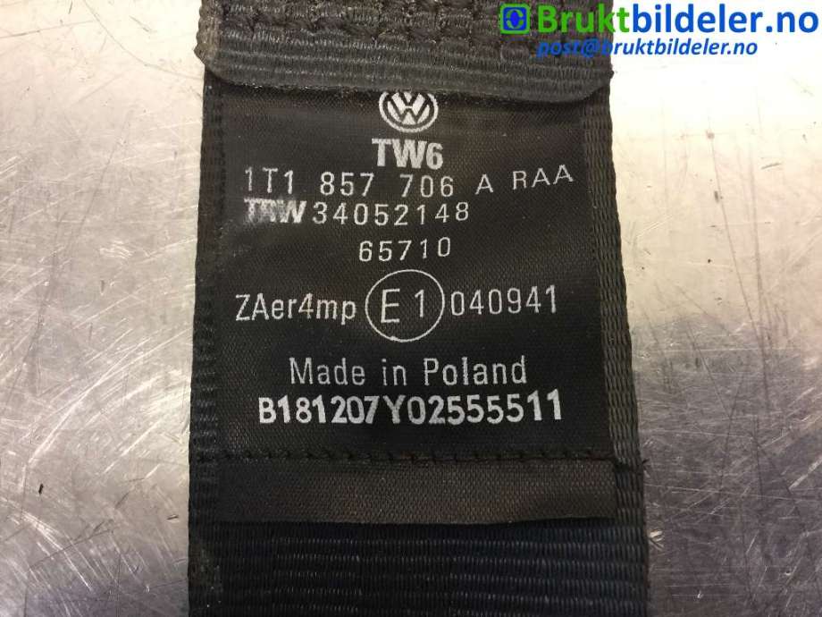 Sikkerhetsbelte foran høyre til VW Touran 2007-2010 (Type I, Fase 2)  (VOLKSWAGEN|1T1857706A|)
