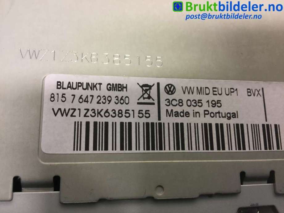Bilstereo til VW Polo 2009-2014 (Type V, Fase 1)  (VOLKSWAGEN|3C8 035 195|7 647 239 360|)