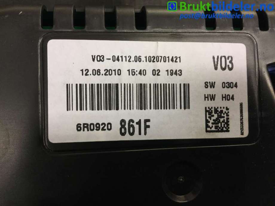 Instrumentpanel til VW Polo 2009-2014 (Type V, Fase 1)  (VOLKSWAGEN|6R0 920 861 F|)