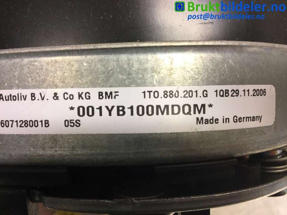 Airbag rattpute til VW Touran 2007-2010 (Type I, Fase 2)  (VOLKSWAGEN|1T0 880 201 G|)
