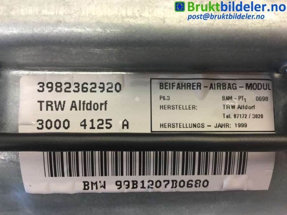 Airbag passasjer til BMW 7-Serie 1993-2001 (E38) (E38) (BMW|3982362920|)
