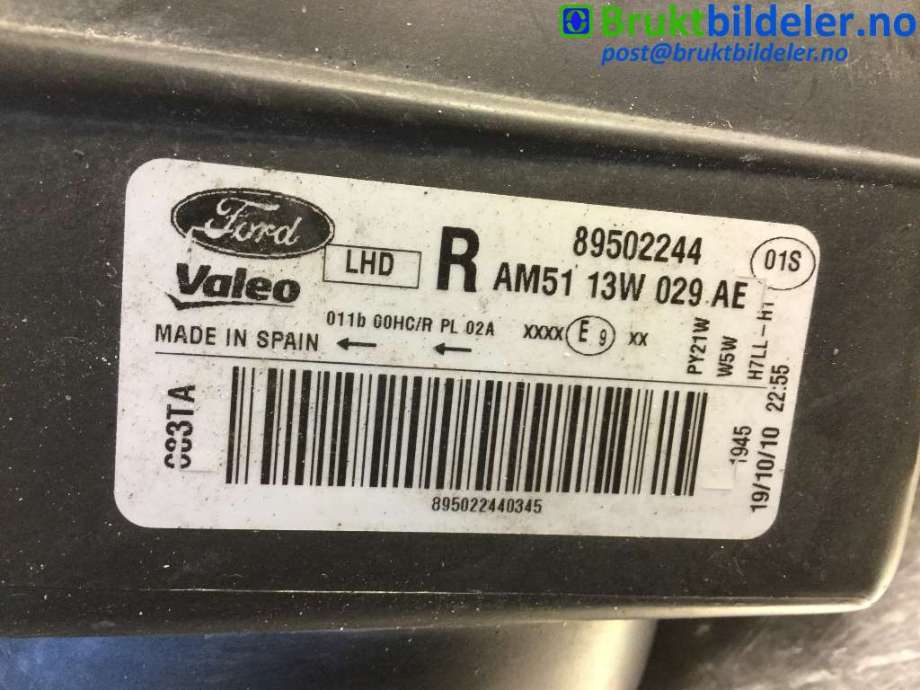 Frontlykt høyre halogen til Ford C-Max 2010-2015 (Type II, Fase 1)  (FORD|AM51-13W029-AE|89502244|)
