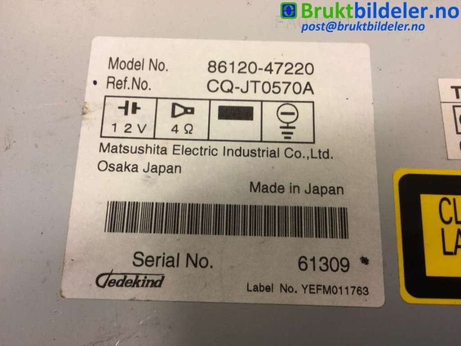 Bilstereo til Toyota Prius 2004-2009 (Type II) (COMBI) (COMBI) (TOYOTA|86120-47220|)